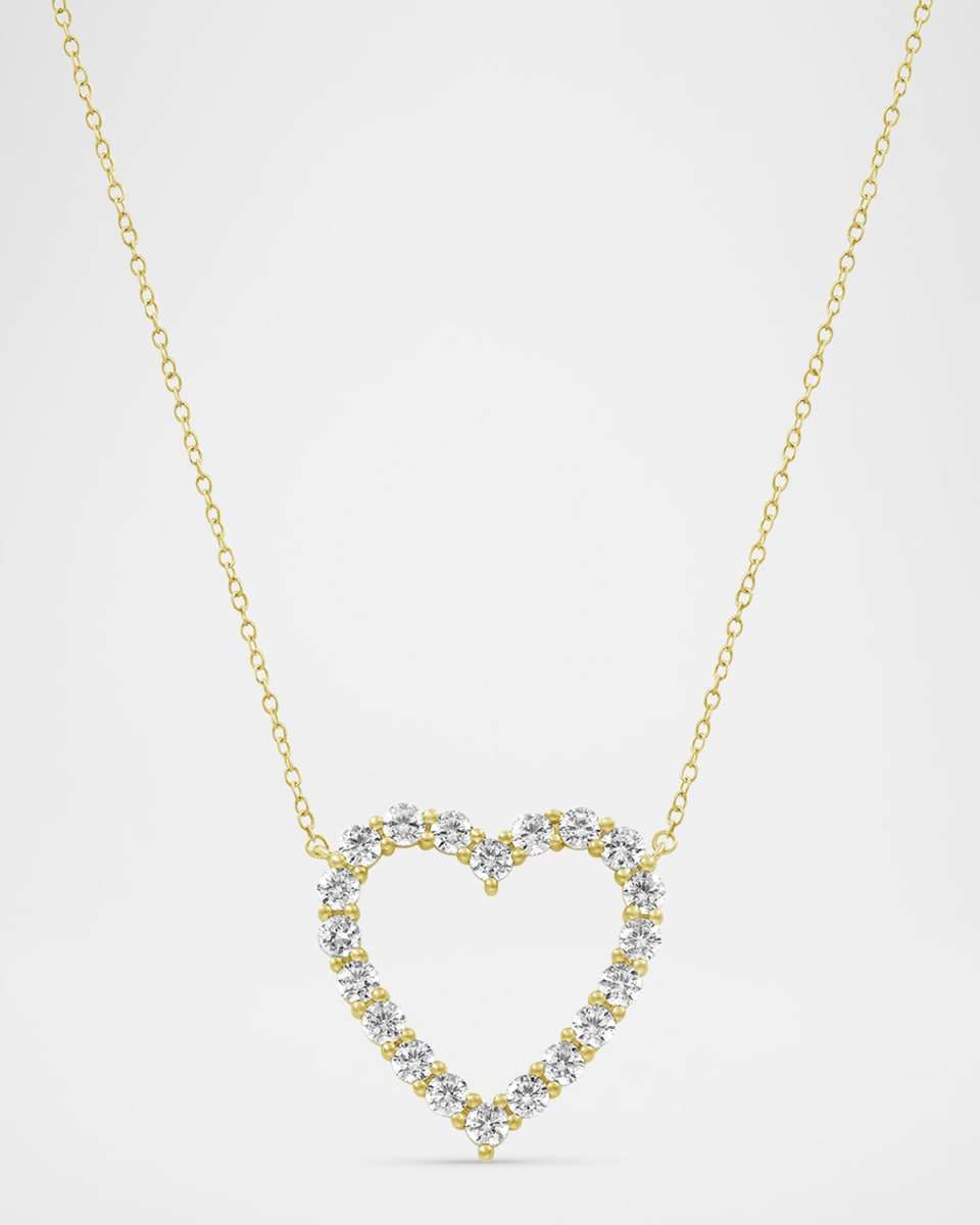 Round Lab Grown Diamond 18K Yellow Gold Open Heart Pendant Necklace